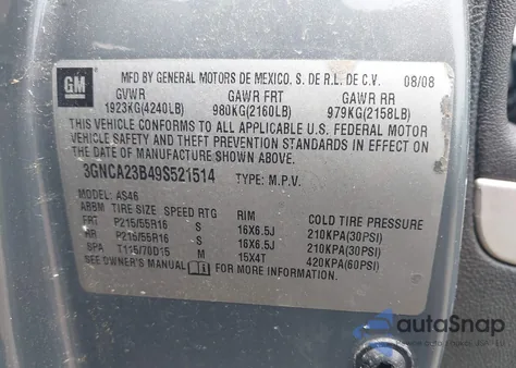 2009 Chevrolet Hhr Lt from USA, damaged, VIN 3GNCA23B49S521514